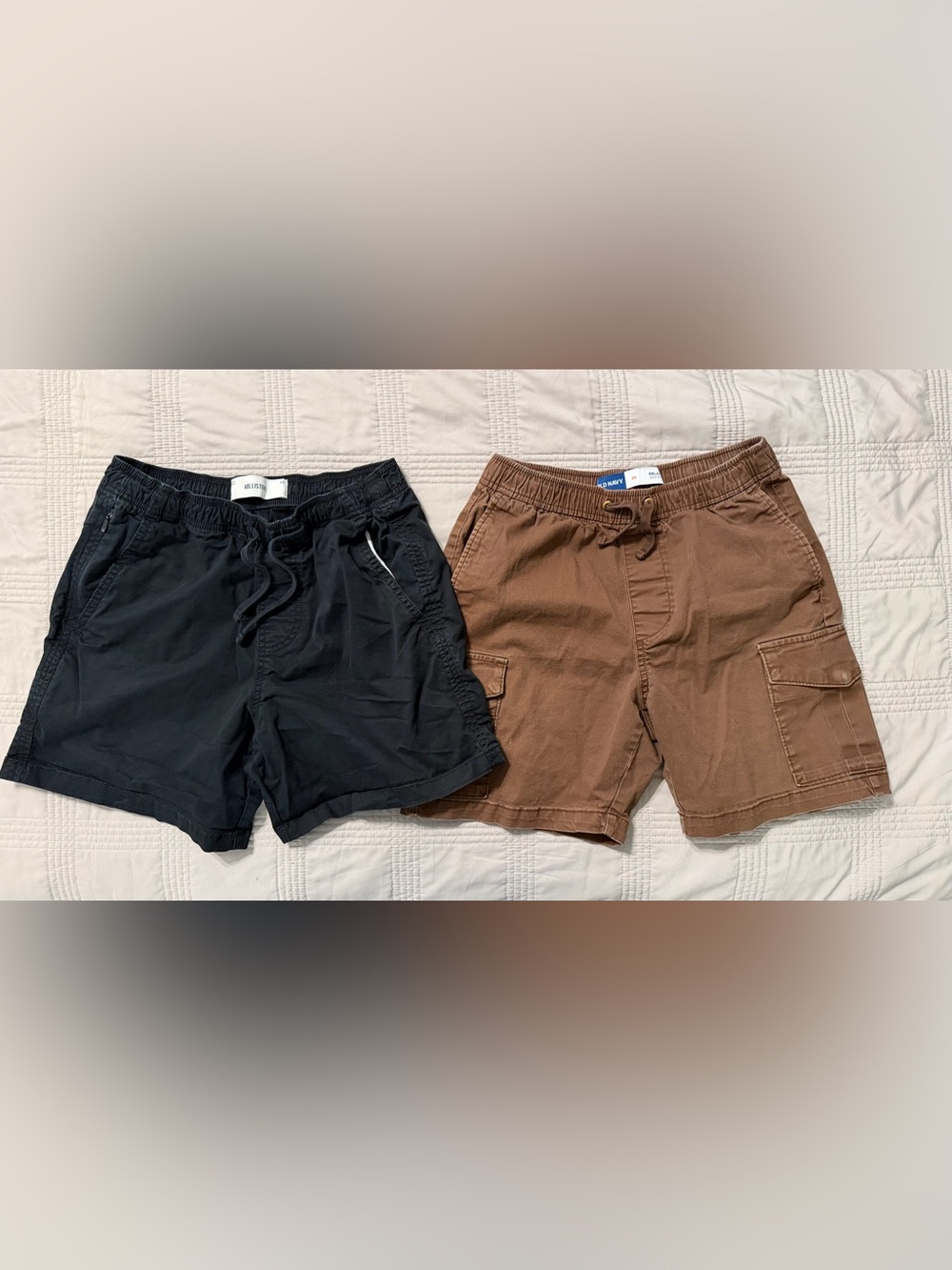 Casual Drawstring Cargo Shorts - Black & Brown